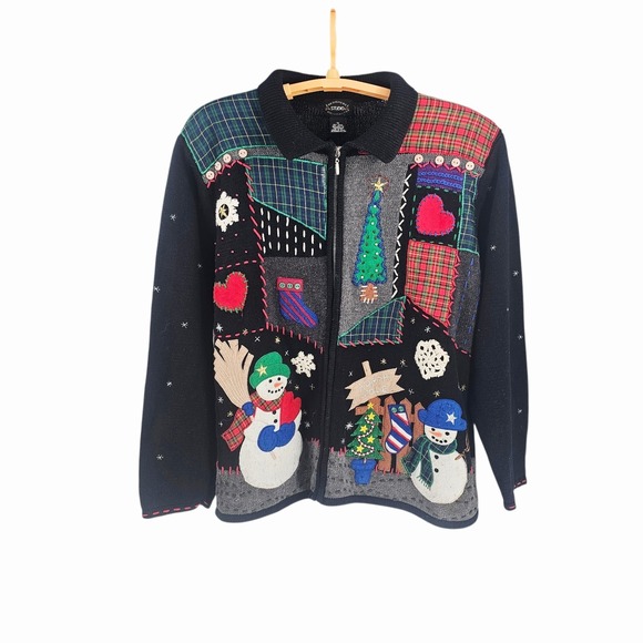 Designer Originals Studio Zip Up Knit Sweater Size 1X Holiday Ugly Sweater - Picture 2 of 8